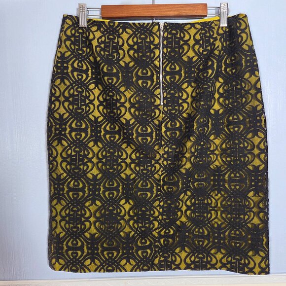 Coldwater Creek Size 12 Puce Green With Black Lacey Overlay Knee Length Skirt - Picture 6 of 10